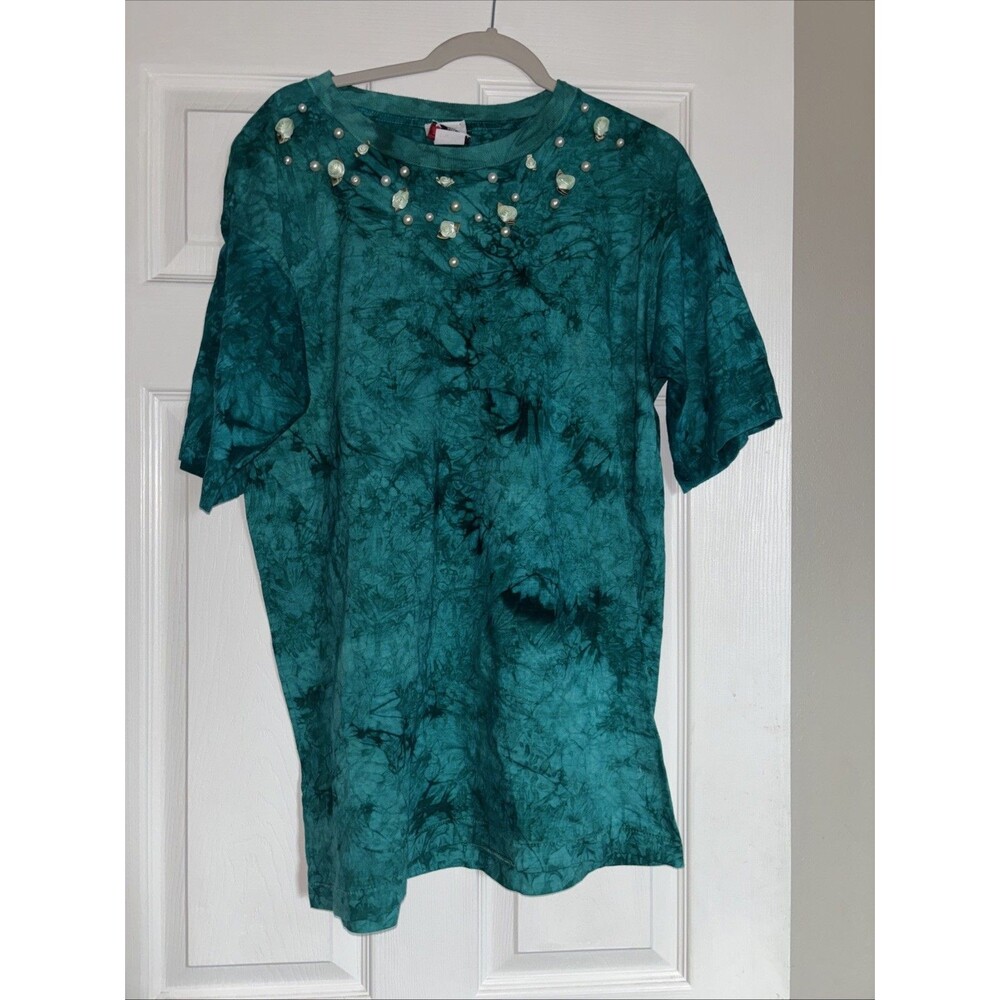 Sweet Blondie VTG Single Stitch One Size Tie Dye T-Shirt Embellished Jewel Neck